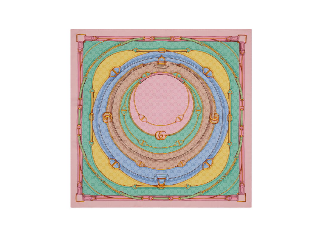 Gucci Gucci Belt Print Silk Scarf In Multicolor-Pink Trim Print Silk