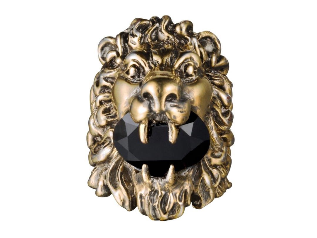 Gucci Gucci black crystal Lion head ring with Swarovski