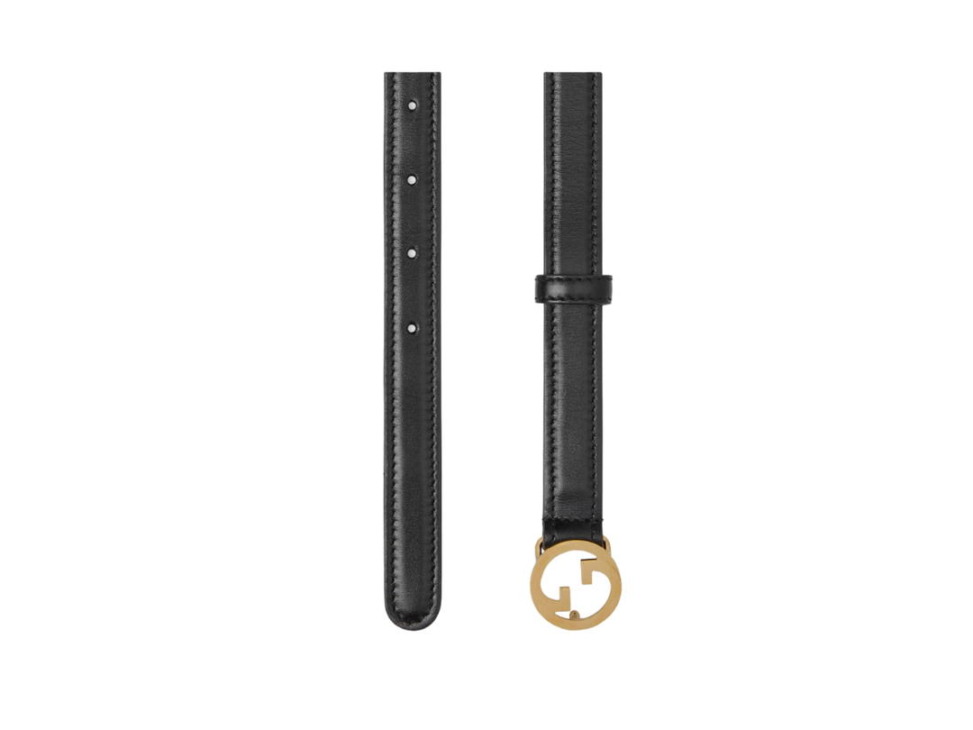 Gucci Gucci Blondie Thin Belt 20MM In Black Leather With Gold-Toned Hardware