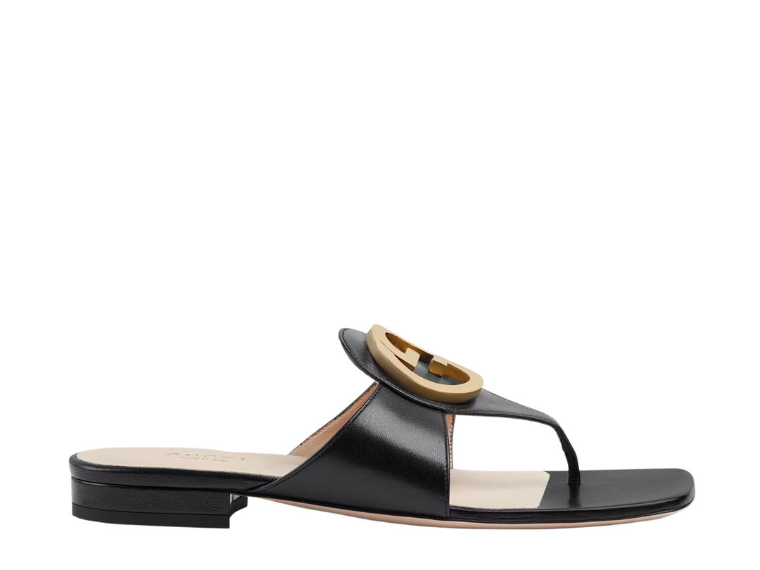 Gucci Gucci Blondie Thong Sandal In Leather With Gold-Toned Hardware Black