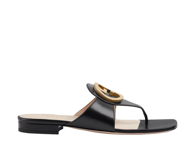 Gucci Gucci Blondie Thong Sandal In Leather With Gold-Toned Hardware Black - view 1