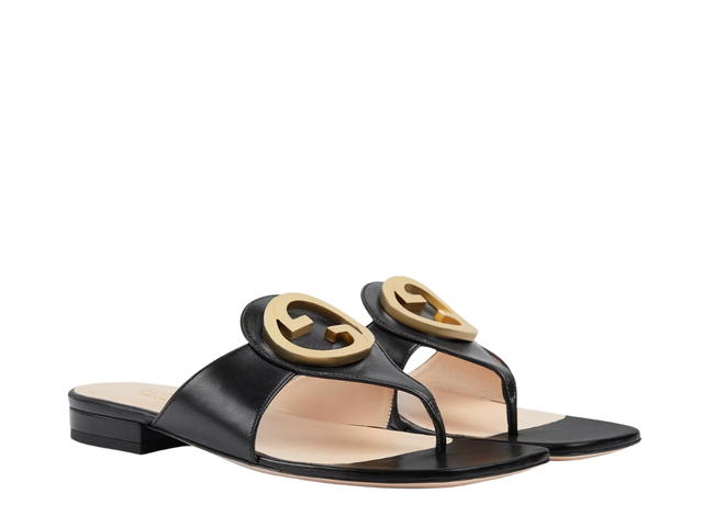 Gucci Gucci Blondie Thong Sandal In Leather With Gold-Toned Hardware Black - view 3