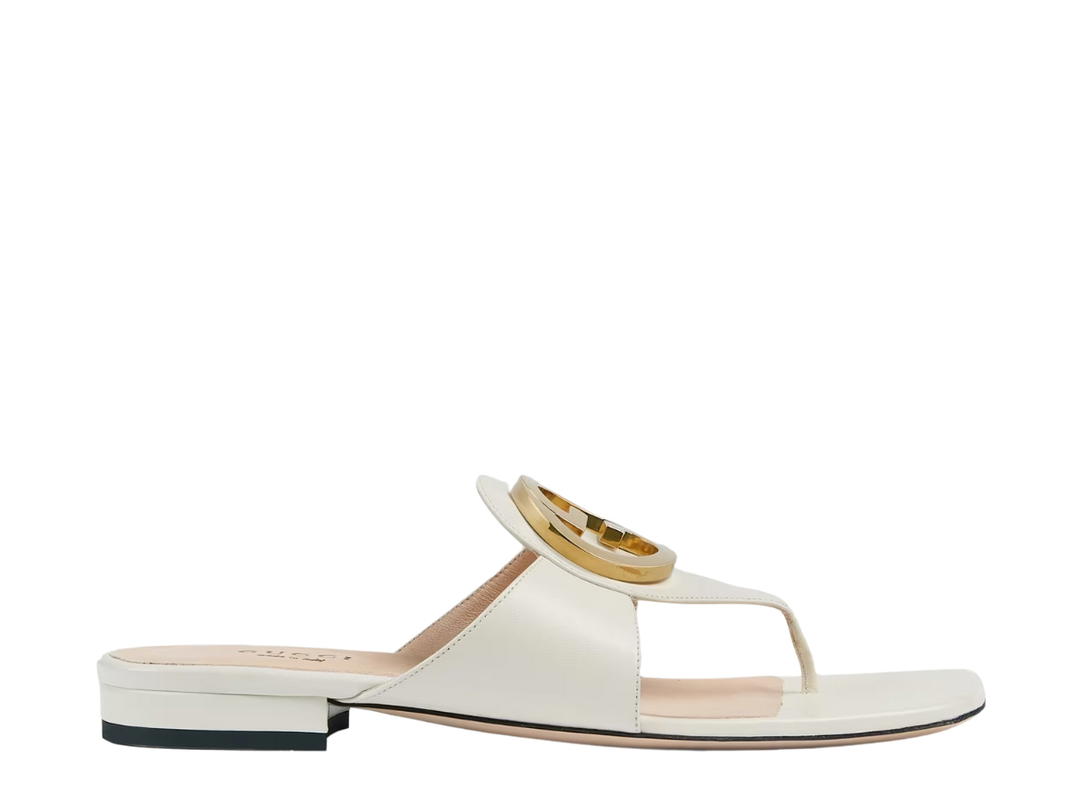 Gucci Gucci Blondie Thong Sandal In Leather With Gold-Toned Hardware White