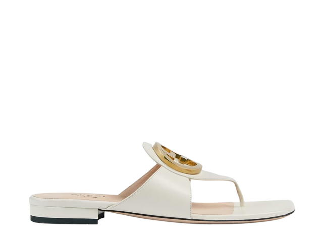 Gucci Gucci Blondie Thong Sandal In Leather With Gold-Toned Hardware White - view 1
