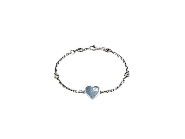Gucci Gucci And GG Heart Bracelet In Sterling Silver With Light Blue Enamel - view 1