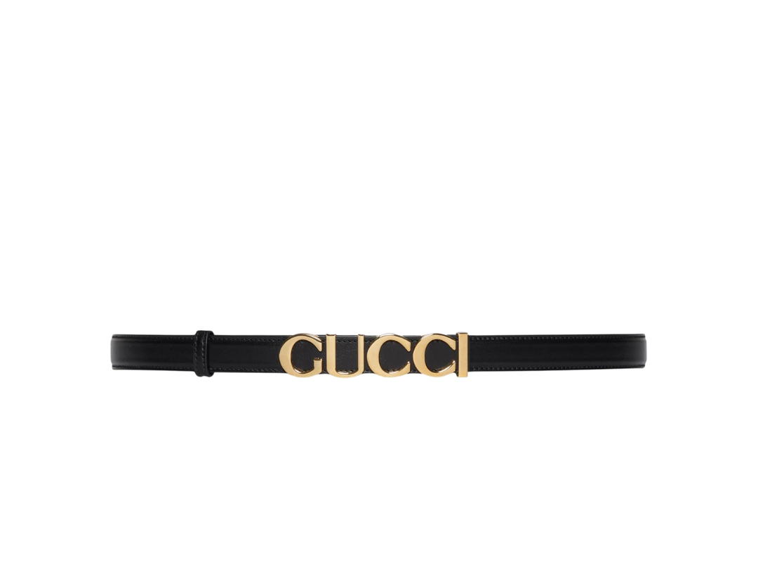 Gucci Gucci Buckle Thin Belt 20MM In Black Leather With Gold-Toned Hardware