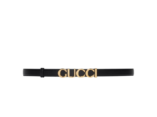 Gucci Gucci Buckle Thin Belt 20MM In Black Leather With Gold-Toned Hardware - view 1