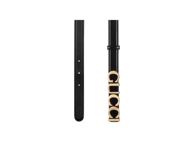 Gucci Gucci Buckle Thin Belt 20MM In Black Leather With Gold-Toned Hardware - view 3
