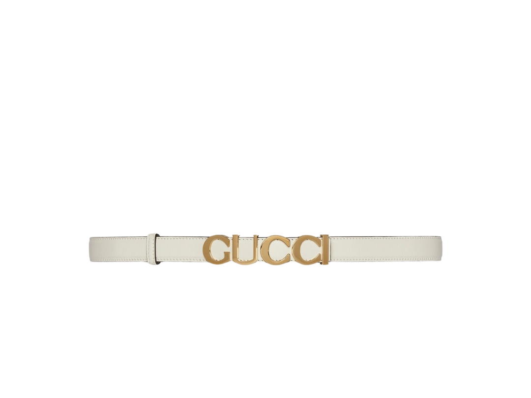 Gucci Gucci Buckle Thin Belt 20MM In White Leather With Gucci Buckle Gold-Tone Hardware