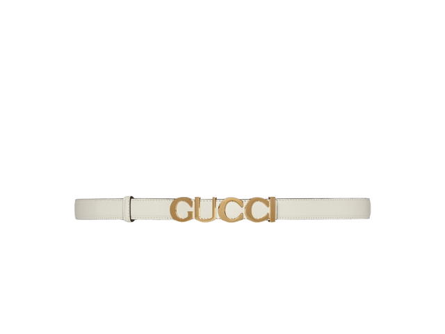 Gucci Gucci Buckle Thin Belt 20MM In White Leather With Gucci Buckle Gold-Tone Hardware - view 1
