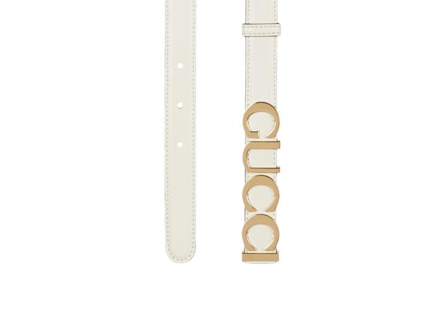 Gucci Gucci Buckle Thin Belt 20MM In White Leather With Gucci Buckle Gold-Tone Hardware - view 2