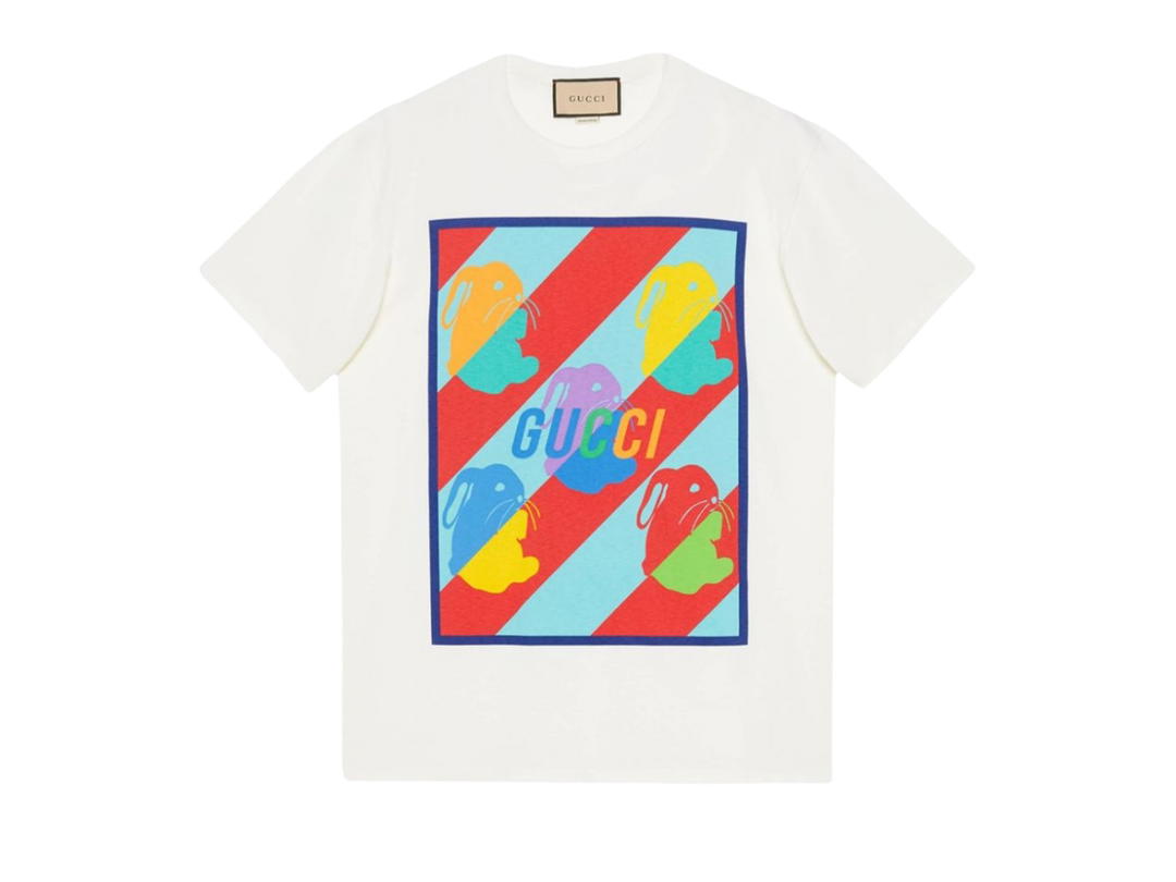 Gucci Gucci Bunny Print Cotton Jersey T-Shirt White
