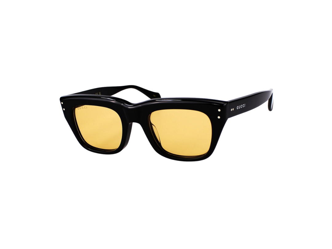 Gucci Gucci Cat-Eye Frame Sunglasses In Shiny Black Acetate Frame With Gucci Rivets Orange Lens