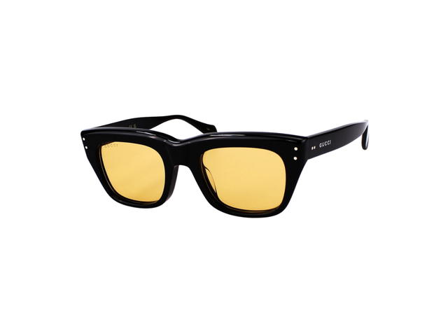 Gucci Gucci Cat-Eye Frame Sunglasses In Shiny Black Acetate Frame With Gucci Rivets Orange Lens - view 1