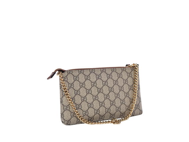 Gucci Gucci Chain Wrist Wallet In Beige GG Supreme Canvas With Leather Trim and Polished Gold Chain Strap - view 2