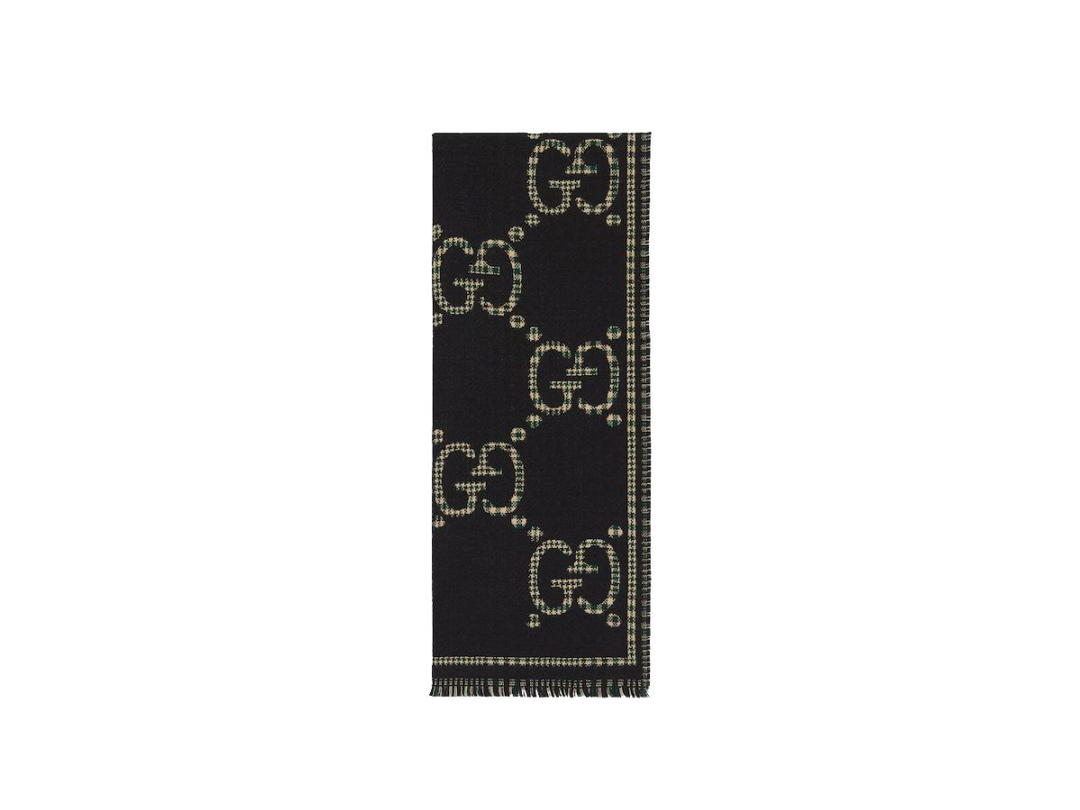 Gucci Gucci Check GG Wool Scarf In Black And Multicolour Check GG Wool Jacquard