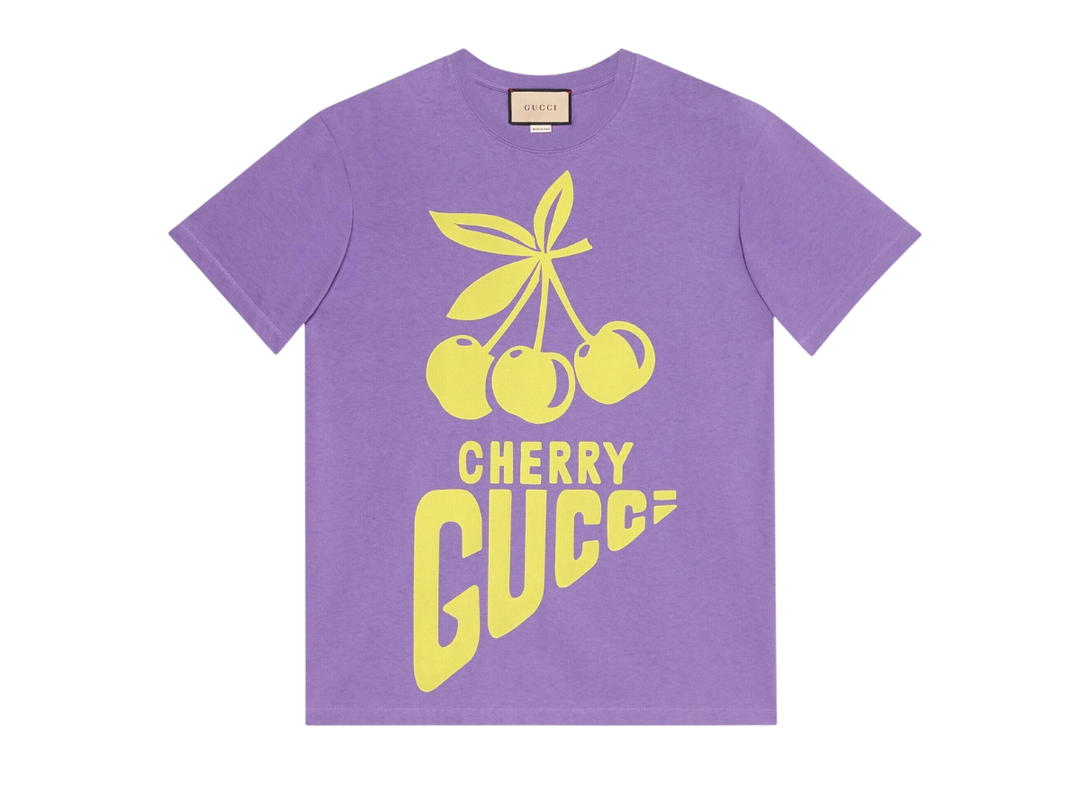 Gucci Gucci Cherry Gucci Cotton T-Shirt In Lilac Heavy Cotton Jersey Print Crewneck