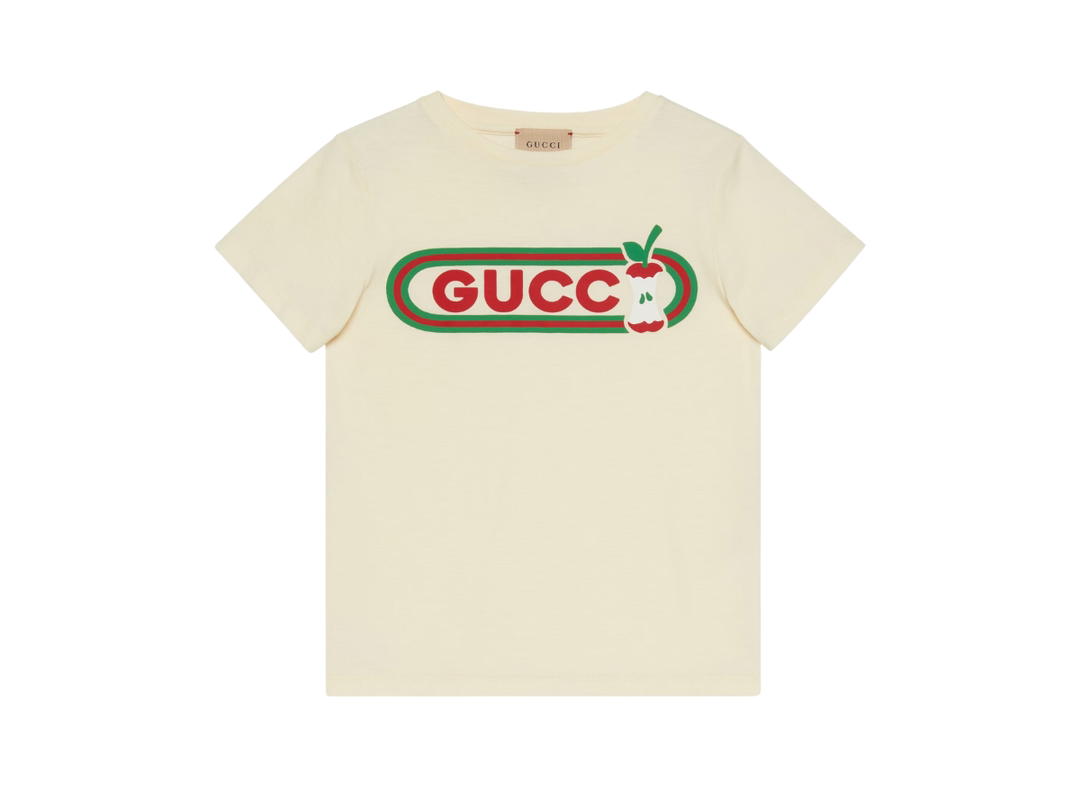 Gucci Gucci Children's Cotton Apple Print T-shirt In Off White Jersey