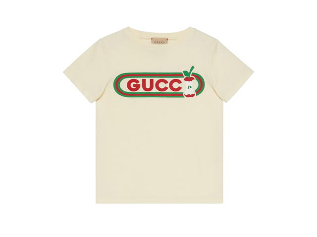 Gucci Gucci Children's Cotton Apple Print T-shirt In Off White Jersey - view 1