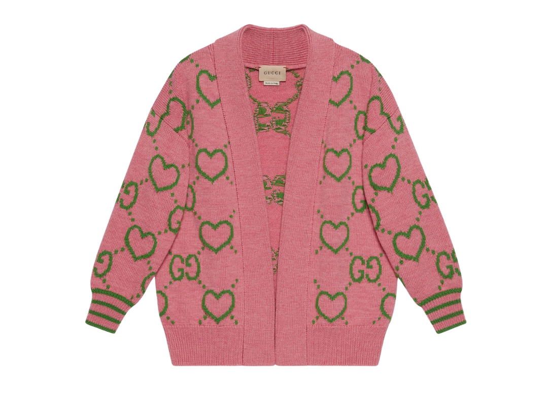 Gucci Gucci Children's GG Hearts Wool Cardigan Pink Green