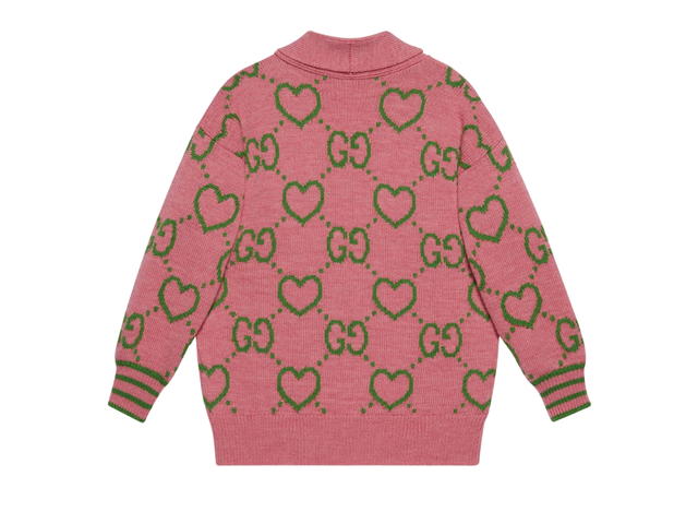 Gucci Gucci Children's GG Hearts Wool Cardigan Pink Green - view 2