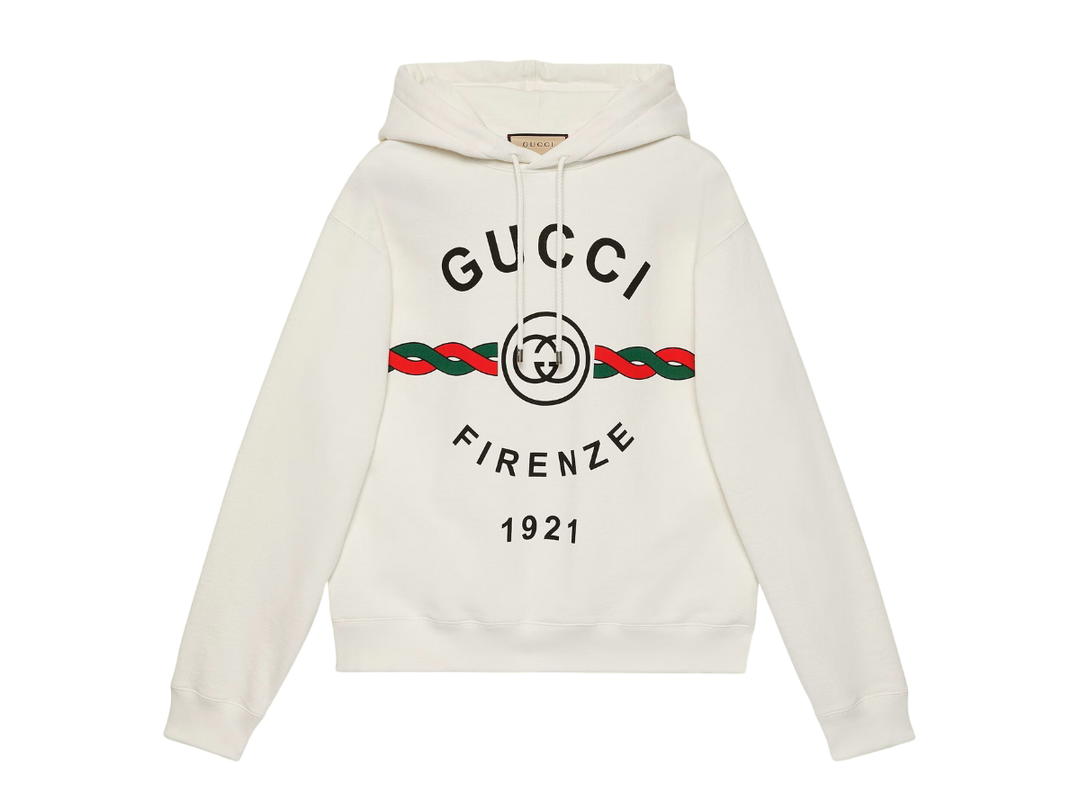 Gucci Gucci Cotton Gucci Firenze 1921 Hooded Sweatshirt White Light