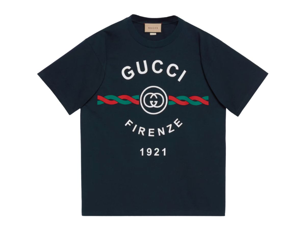 Gucci Gucci Cotton Jersey Gucci Firenze 1921 T-Shirt Dark Blue