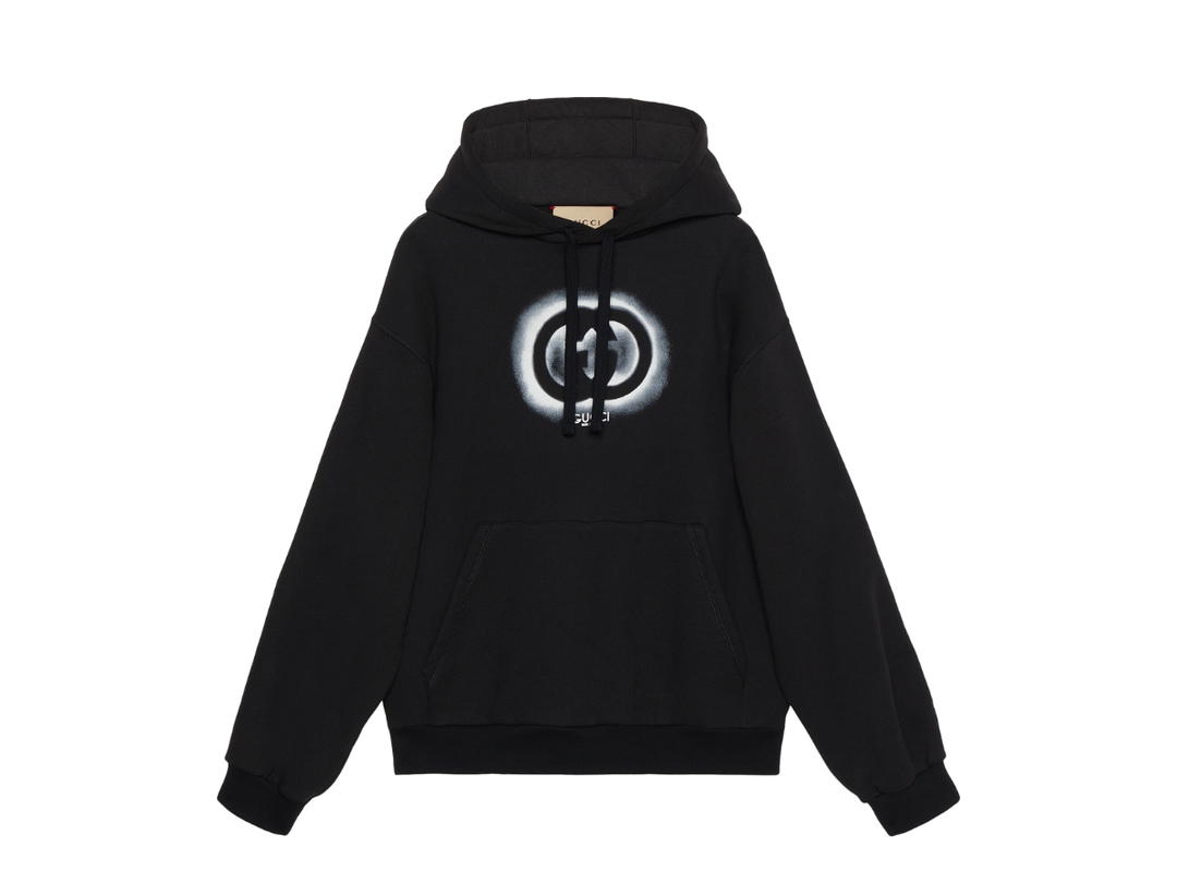 Gucci Gucci Cotton Jersey Hooded Sweatshirt In Interlocking G Graffiti-Black Cotton Jersey