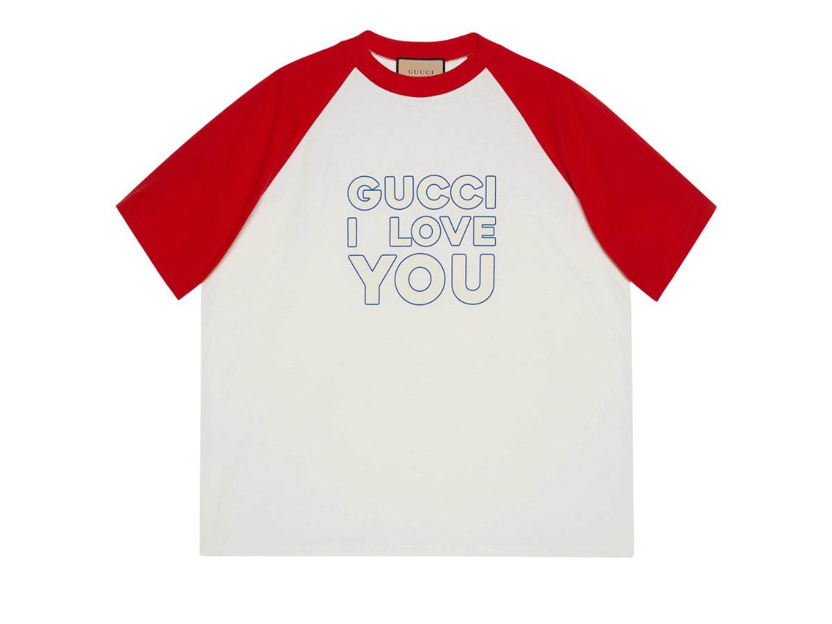 Gucci Gucci Cotton Jersey T-Shirt In Red And Off White Medium Cotton Jersey With Gucci I Love You Print Crewneck