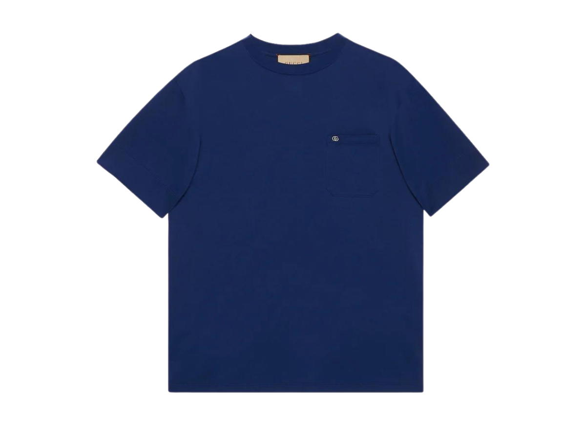 Gucci Gucci Cotton Jersey T-Shirt With Double G In Dark Blue Cotton Jersey With Patch Crewneck