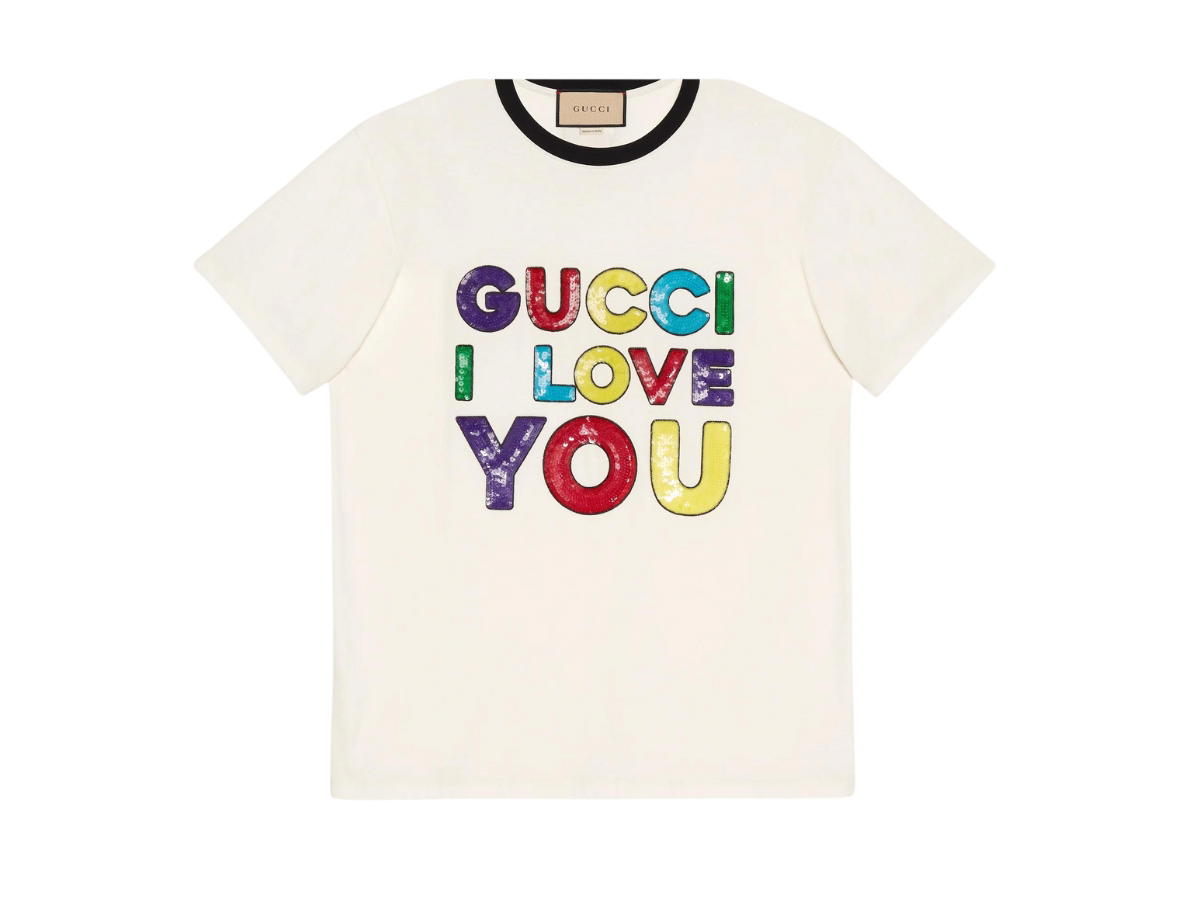 Gucci Gucci Cotton Jersey T-Shirt With Embroidery In Off White Cotton Jersey With Gucci I Love You Sequins Embroidery