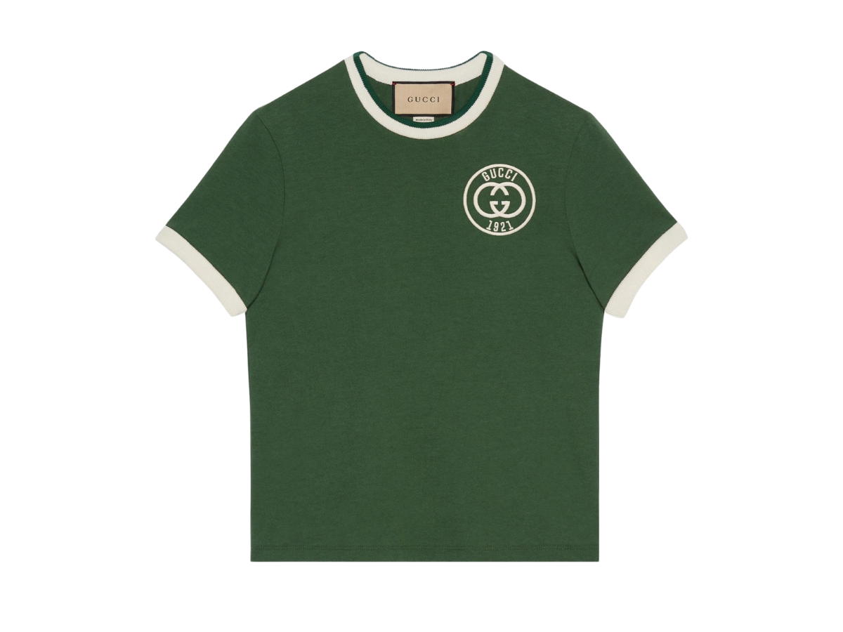 Gucci Gucci Cotton Jersey T-Shirt With Gucci Embroidery In Green Cotton Jersey With Interlocking G Gucci 1921 Embroidery Crewneck