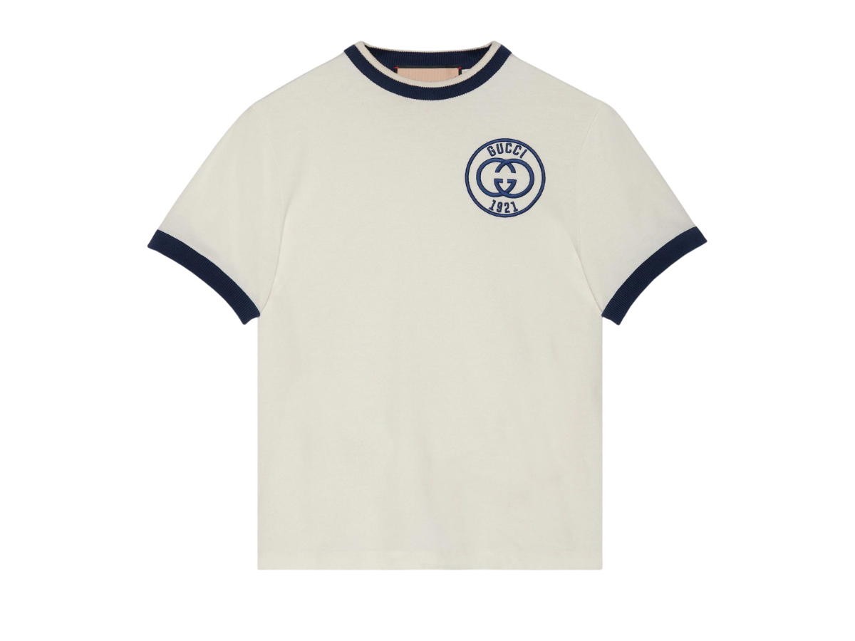 Gucci Gucci Cotton Jersey T-Shirt With Gucci Embroidery In Off White Cotton Jersey-Rib Trim Crewneck