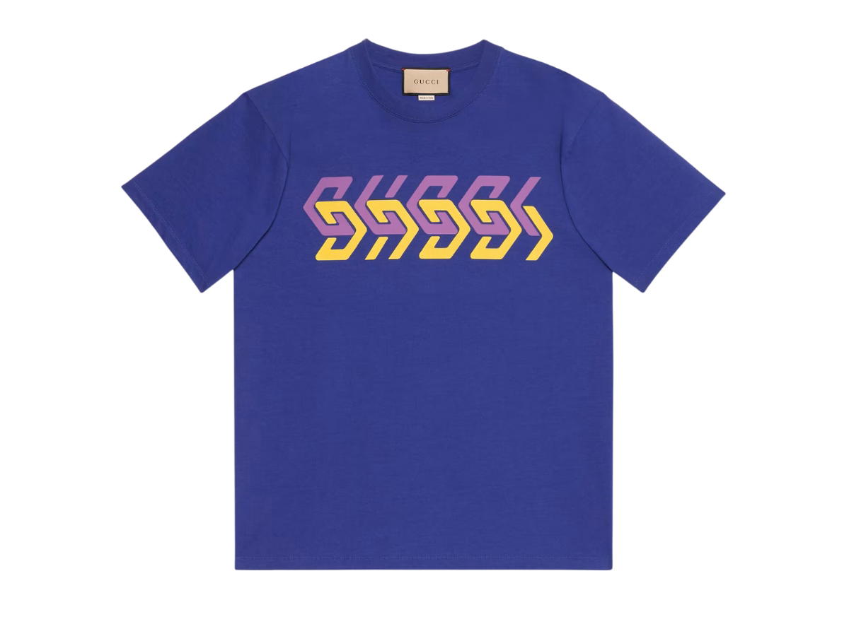 Gucci Gucci Cotton Jersey T-Shirt With Gucci Mirror Print Blue