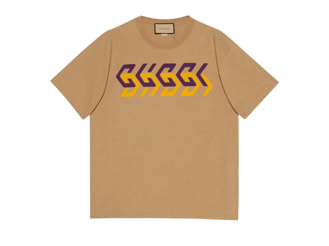 Gucci Gucci Cotton Jersey T-Shirt With Gucci Mirror Print Camel