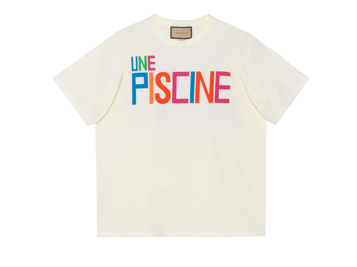 Gucci Gucci Cotton Jersey T-Shirt With Une Piscine Print Ivory