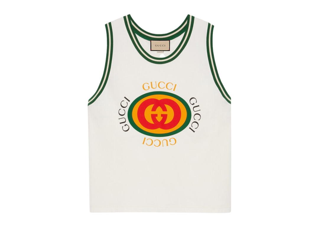 Gucci Gucci Cotton Jersey Tank Top With Vintage Logo Print Off White