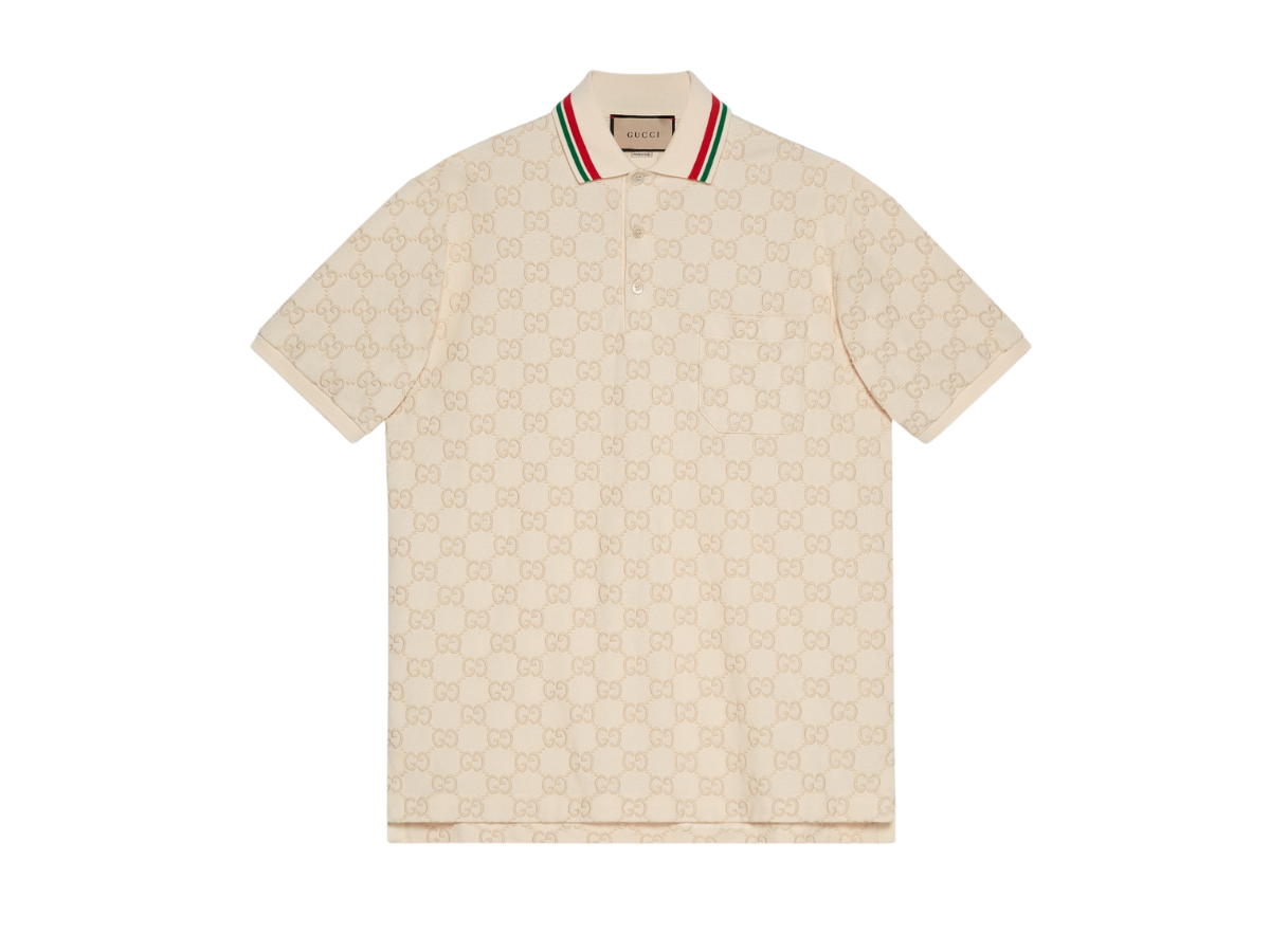 Gucci Gucci Cotton Piquet Polo With GG In Ivory Stretch Cotton