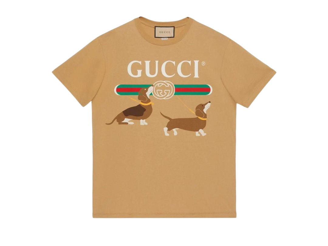 Gucci Gucci Cotton T-Shirt Logo Dog Print Natural