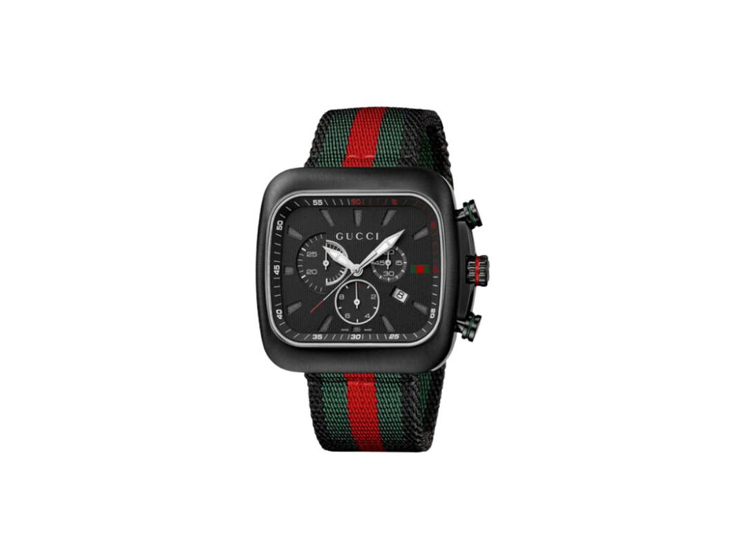 Gucci Gucci Coupe 44 MM Chronograph Square Striped Nylon Strap Black