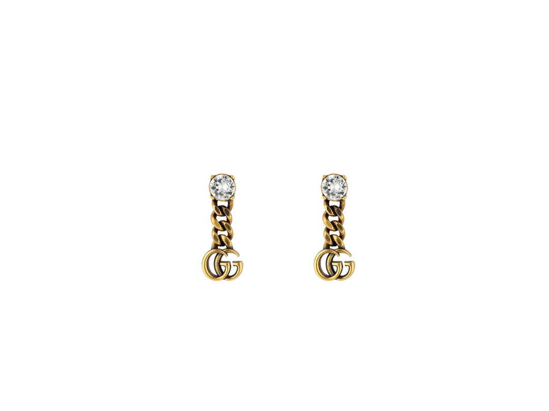 Gucci Gucci Crystal Double G Earrings In Double G Chain With Clear Crystals-Metal With Aged Gold Finish