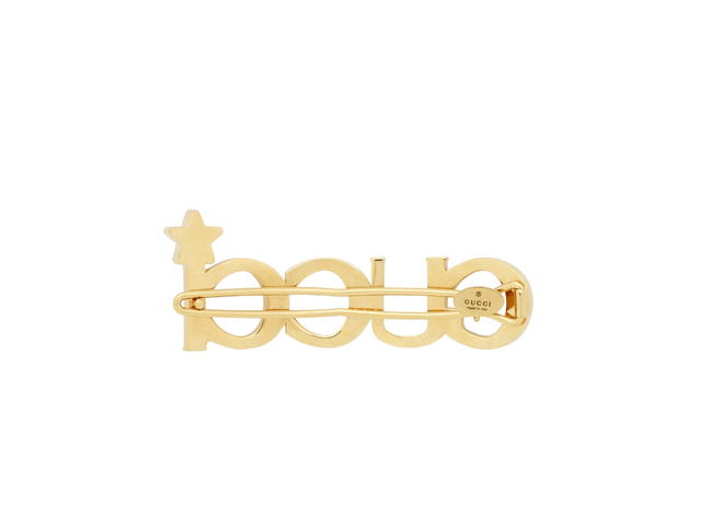 Gucci Gucci Crystal Gucci Hair Slide In Metal Aged Gold Finish With Gucci Script With Star Detail And Crystals - view 2