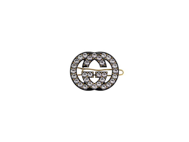 Gucci Gucci Crystal Interlocking G Hair Clip Black Resin Gold Metal - view 1