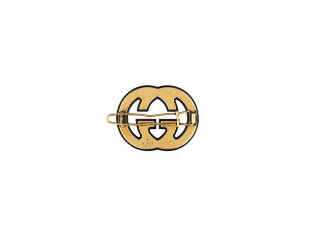 Gucci Gucci Crystal Interlocking G Hair Clip Black Resin Gold Metal - view 2