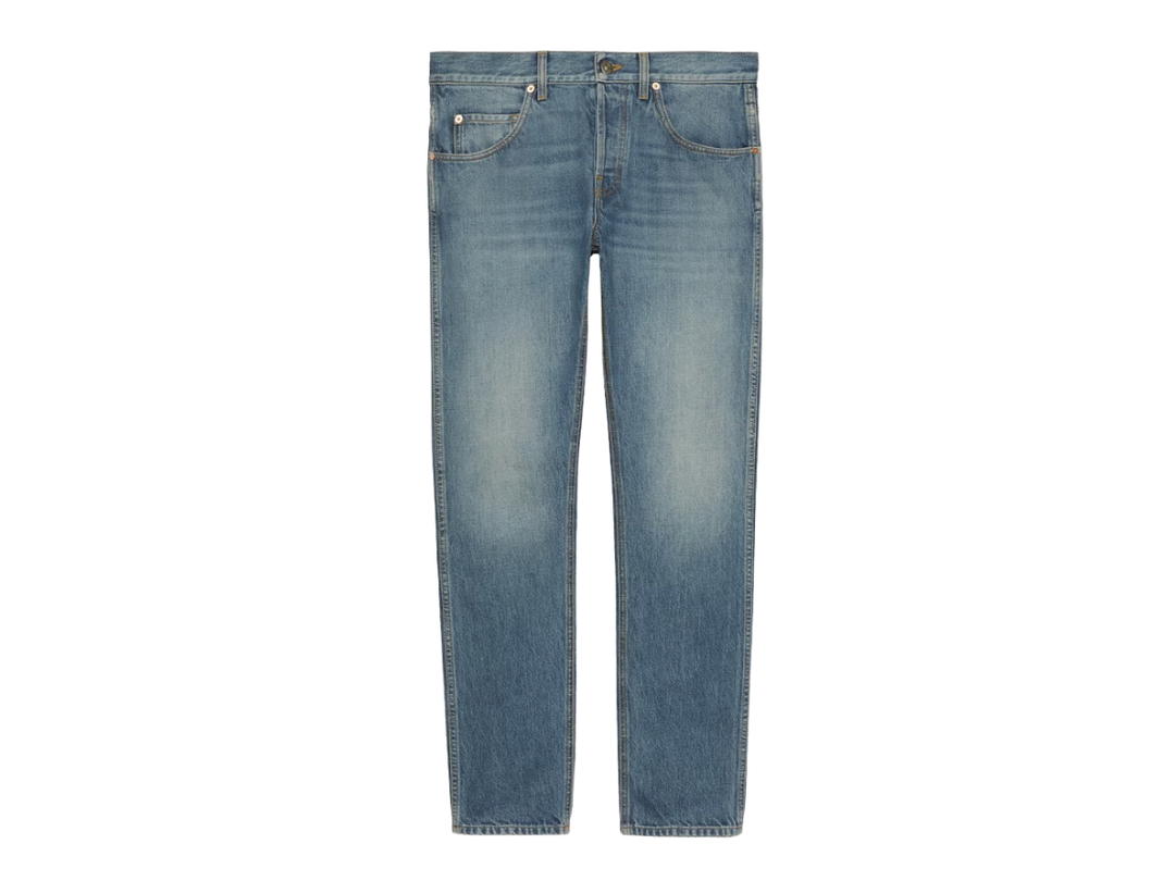 Gucci Gucci Denim Pant With Leather Label Blue Washed Denim
