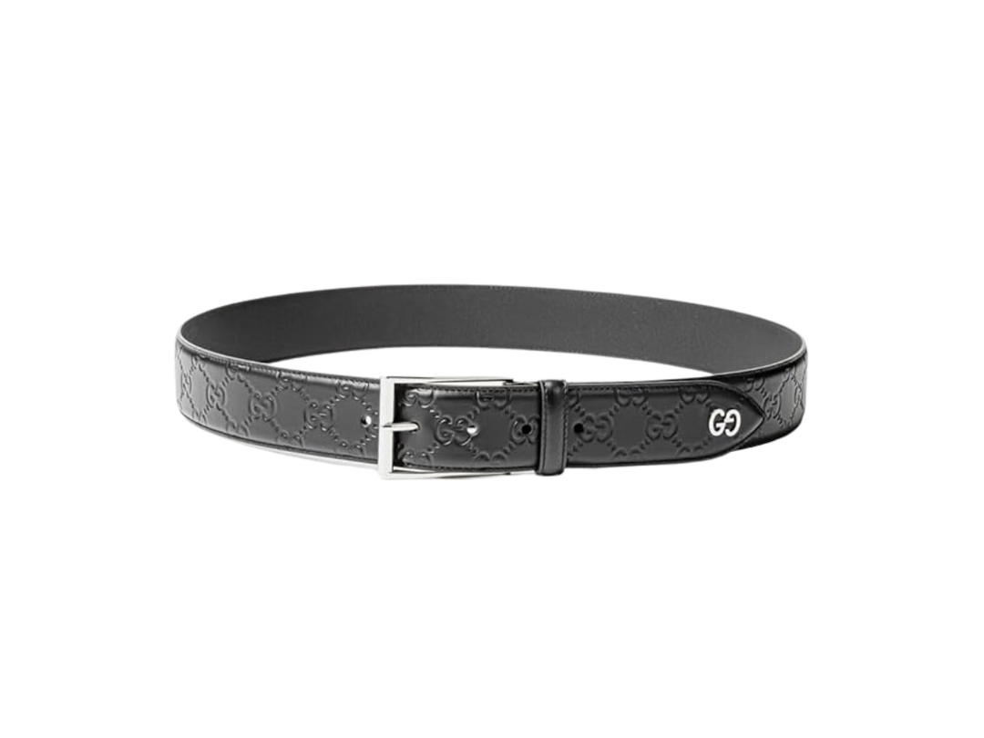 Gucci Gucci Detailed Signature Belt GG In Leather With Sliver-Tone Haredware Black