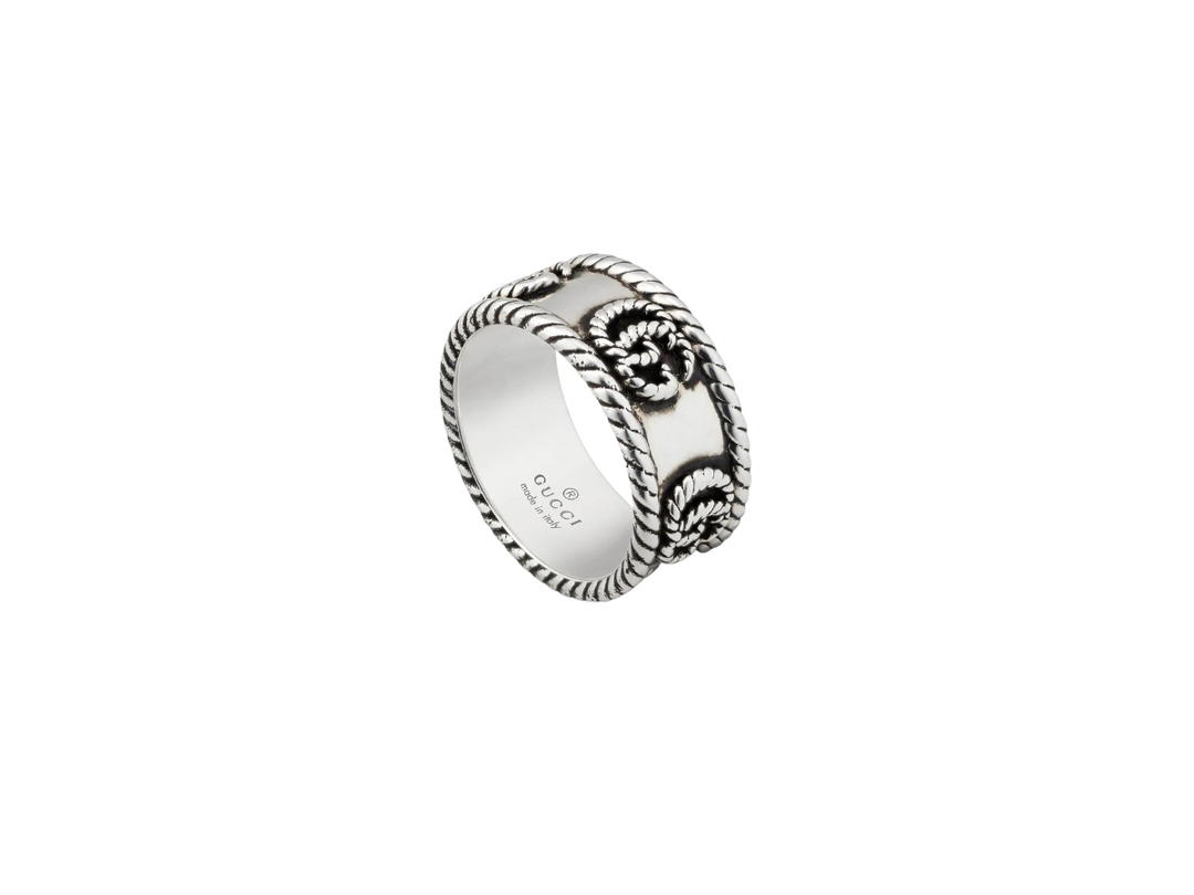 Gucci Gucci Double G Ring In 925 Sterling Silver With Torchon Trim Engraved