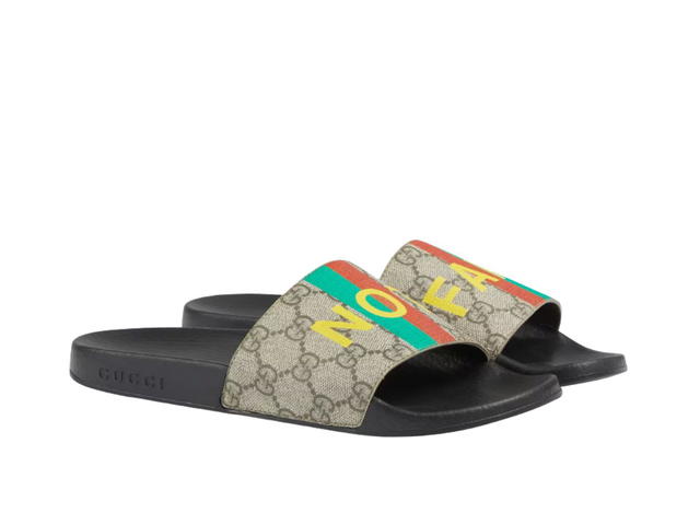 Gucci Gucci Fake/Not Print Slide Sandal GG Supreme Canvas Beige Ebony - view 2