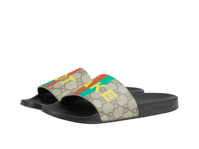 Gucci Gucci Fake/Not Print Slide Sandal GG Supreme Canvas Beige Ebony - view 3