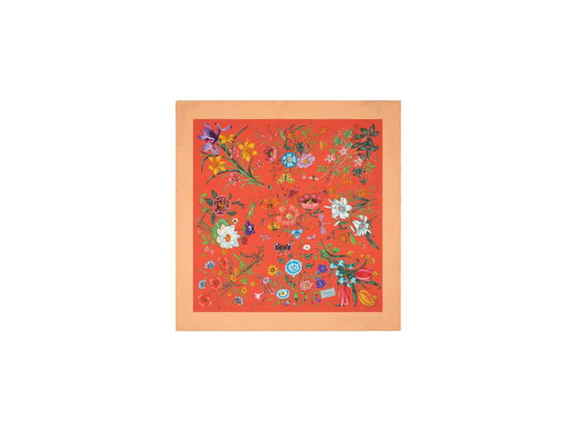 Gucci Gucci Flora Print Silk Carré Flora Print Orange Silk Twill-Flora Print Fuchsia Silk Twill - view 1
